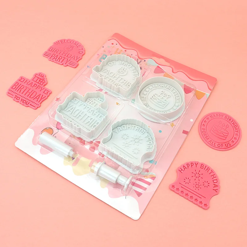 ‌4Pcs Plastic Cookie Molds Set Halloween/Christmas/Birthday/Easter Themed Press Dough Stamps for Baking, Holiday Party Favors