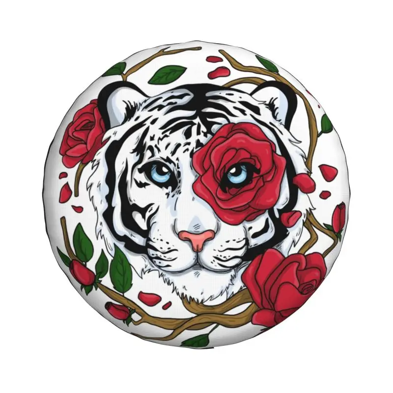 White Tiger Rose Flower Eye Tire Cover 4WD 4x4 SUV Spare Wheel Protector for Jeep Toyota Mitsubishi 14