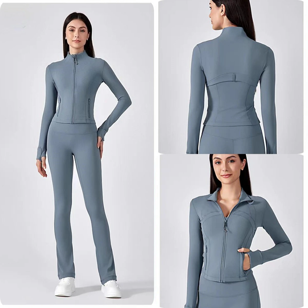 

Lemon Cropped Defines Jacket Women's Solid Zip UpMock Neck Sports Jacket High Waist Flared Pants SportyBreathable Quick Drying
