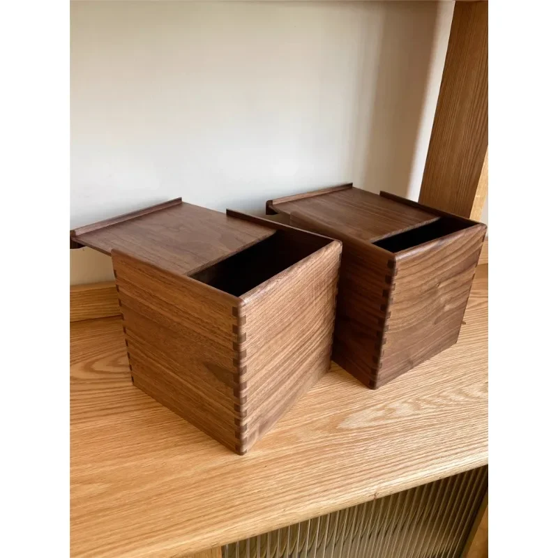 

[Square push-pull box] Storage box North American black walnut solid wood tenon and mortise process storage box Wooden storage b