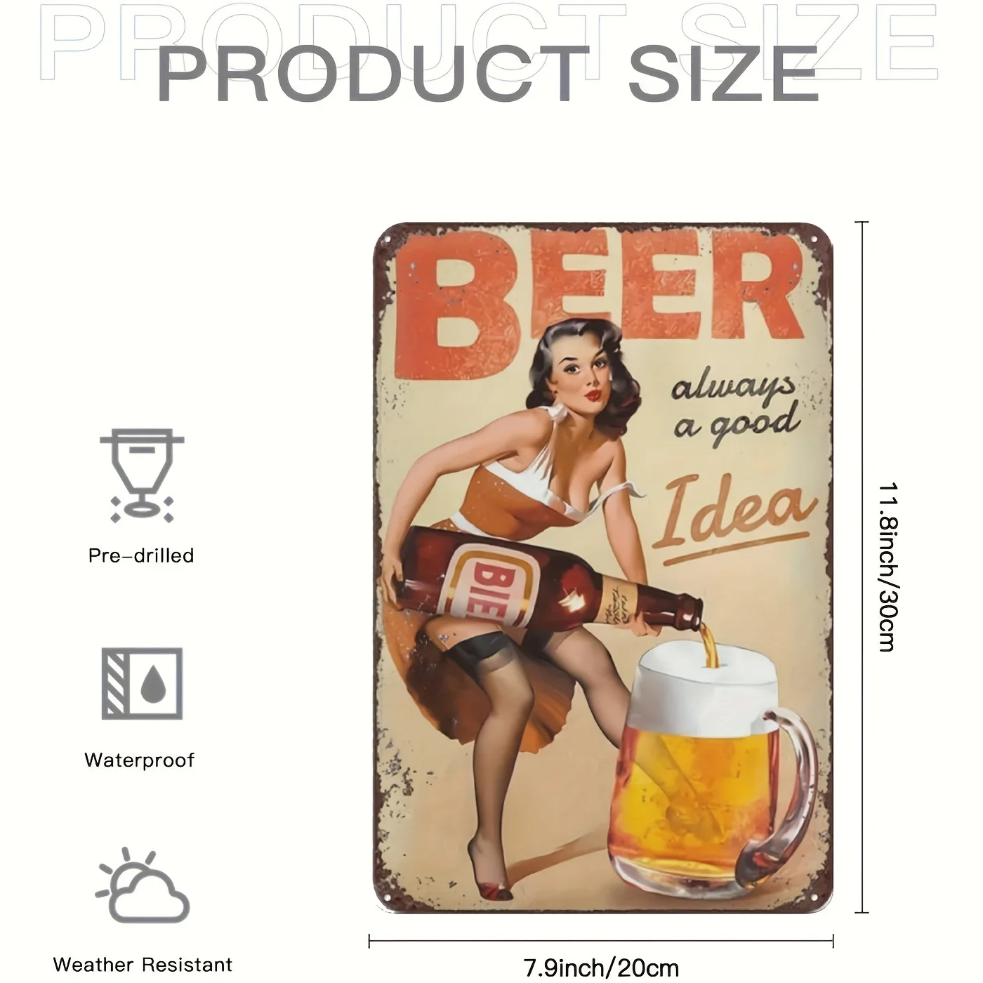 Vintage-Bier-Blechschild – „Bier Always A Good Idea“, Retro-Wandkunst, perfekt für Bar, Kneipe, Restaurant, Zuhause, Küche oder für Männer