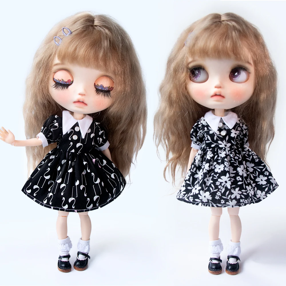 Blyth Doll clothes Fashion Princess black floral dress lovely Retro Flower Dress For Licca Azones Ob24 Ob27 Doll Accessories