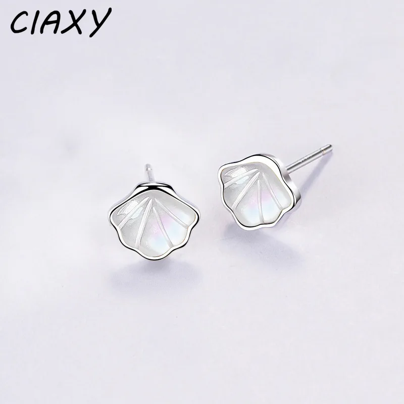 CIAXY Silver Color Geometric White Mother of Pearl Earring for Women Simple Studs Earrings Korean Fashion  Jewelry