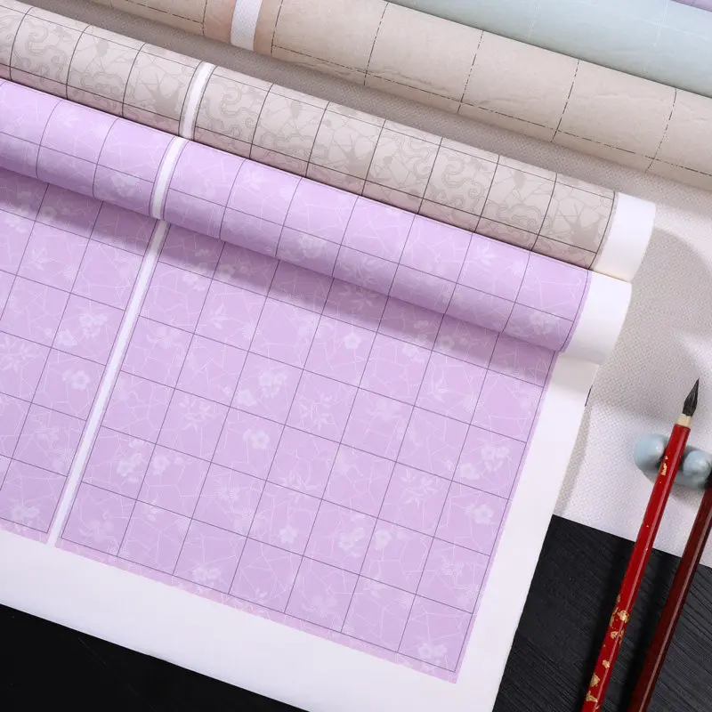 Chinese Calligraphy Rice Paper Vintage Style Batik Square Grid Calligraphy Practice Xuan Paper Brushes Writing Half Ripe Xuanzhi