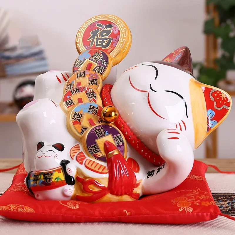 

8-дюймовый керамический орнамент Maneki Neko Lucky Cat, копилка Fortune Cat, фигурка украшения дома, подарок, статуя копилки фэн-шуй