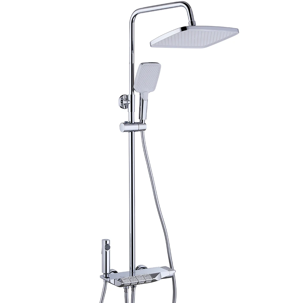 4 Function Piano Design Chrome White Grey Finish Bathroom Showers Set Brass Exposed Shower Mixer with Sprayer