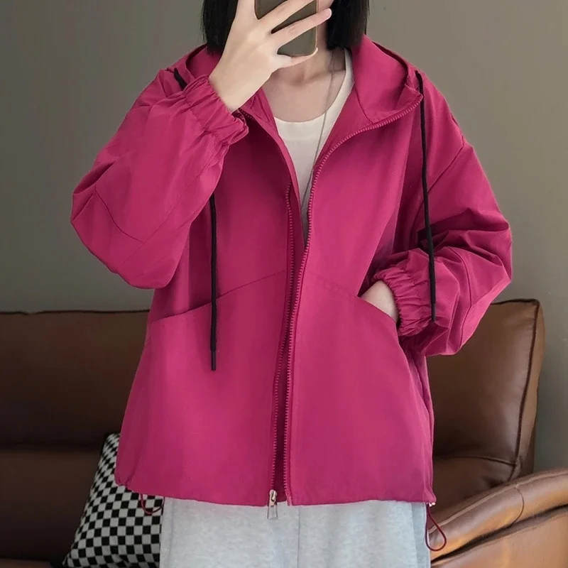 

Casual Hooded Assault Jacket Short Women's Coat 2025 Spring Autumn New Hot Item Solid Color Loose Small Female top for Commuting