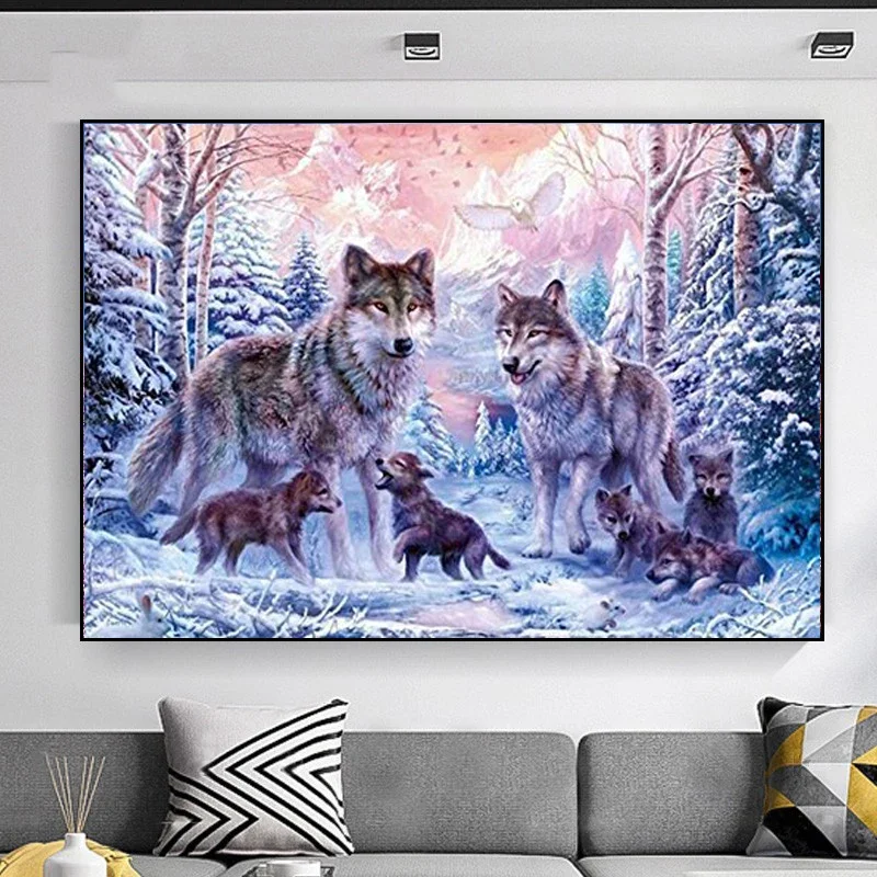 5D Diamond Painting DIY Wolf Pack Full Diamond Art Embroidery Large Restaurant Office Home Decor Diamond Cross Stitch Kits