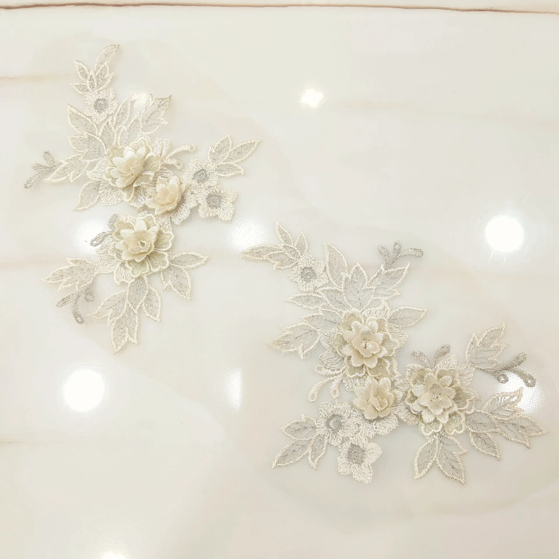 Tulle Embroidered Lace Trim 3D Embroidery DIY Applique Patches Floral Motifs for Shoes Hats Decoration Apparel Accessories