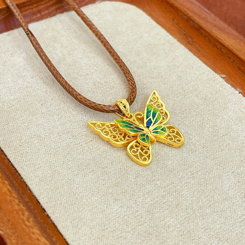 

Genuine 24K Gold Color High End Versatile Colorful Butterfly Necklace for Women Elegant Clavicle Chain Fashion Jewelry Gifts