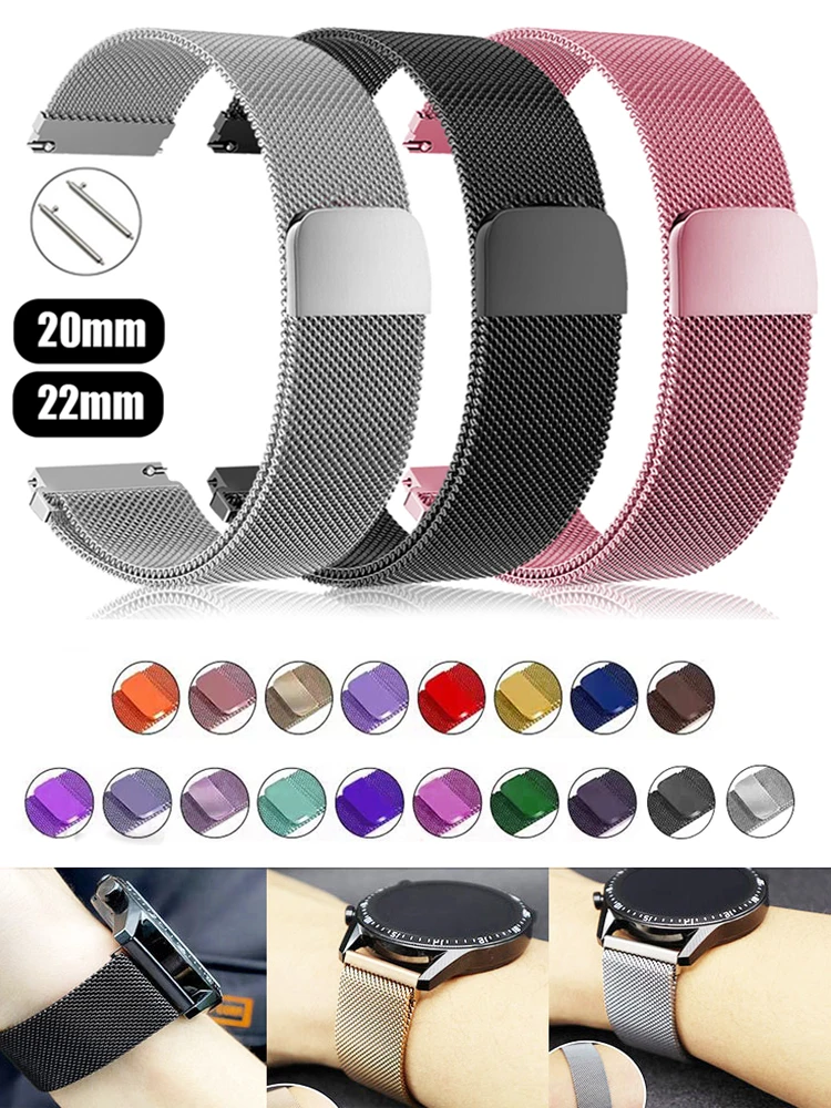 Milanese loop band for Samsung Galaxy Watch 5-pro-6-4-Classic/active 2 20mm 22mm Metal magnetic bracelet Huawei GT 4-3-2e strap