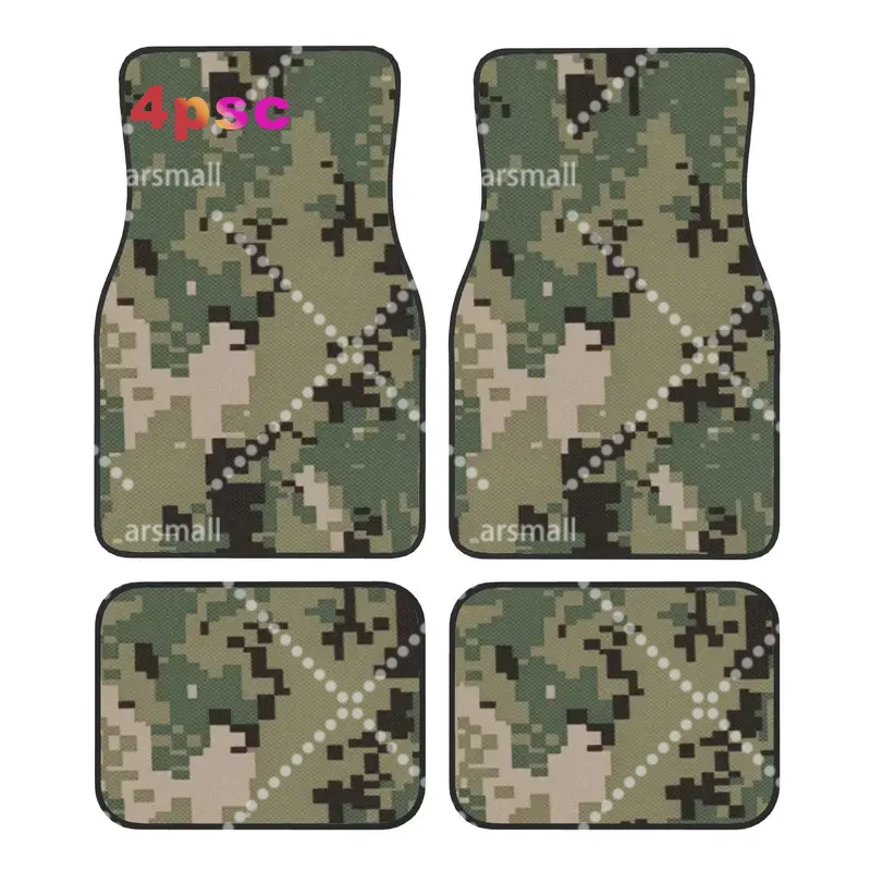 Green Digital Camo Camouflage 4PCS Crystal Velvet Car Floor Mats Set Universal Front Rear Foot Mats Car Floor Protection Mat