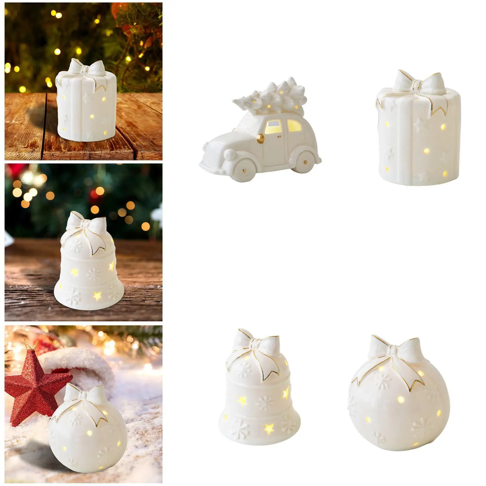 Christmas Decoration Ceramic Night Light Home Decor Prop Tabletop Figurine for TV Stand Living Room Bookshelf Bedroom Christmas