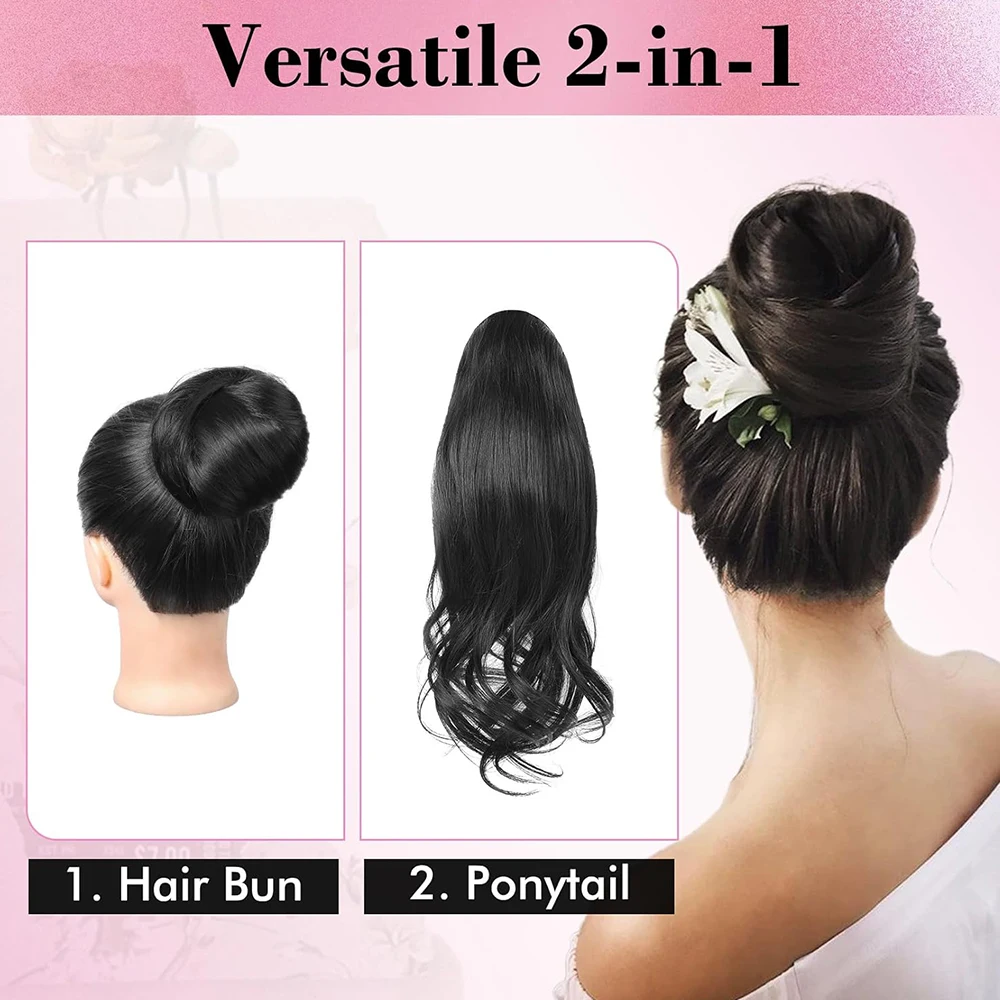 Messy Hair Bun, Top Knot Clip in Bun Fake Hair Bun Ponytail Extension 14 Inch Synthetic Chignon Updo Hairpiece for Women