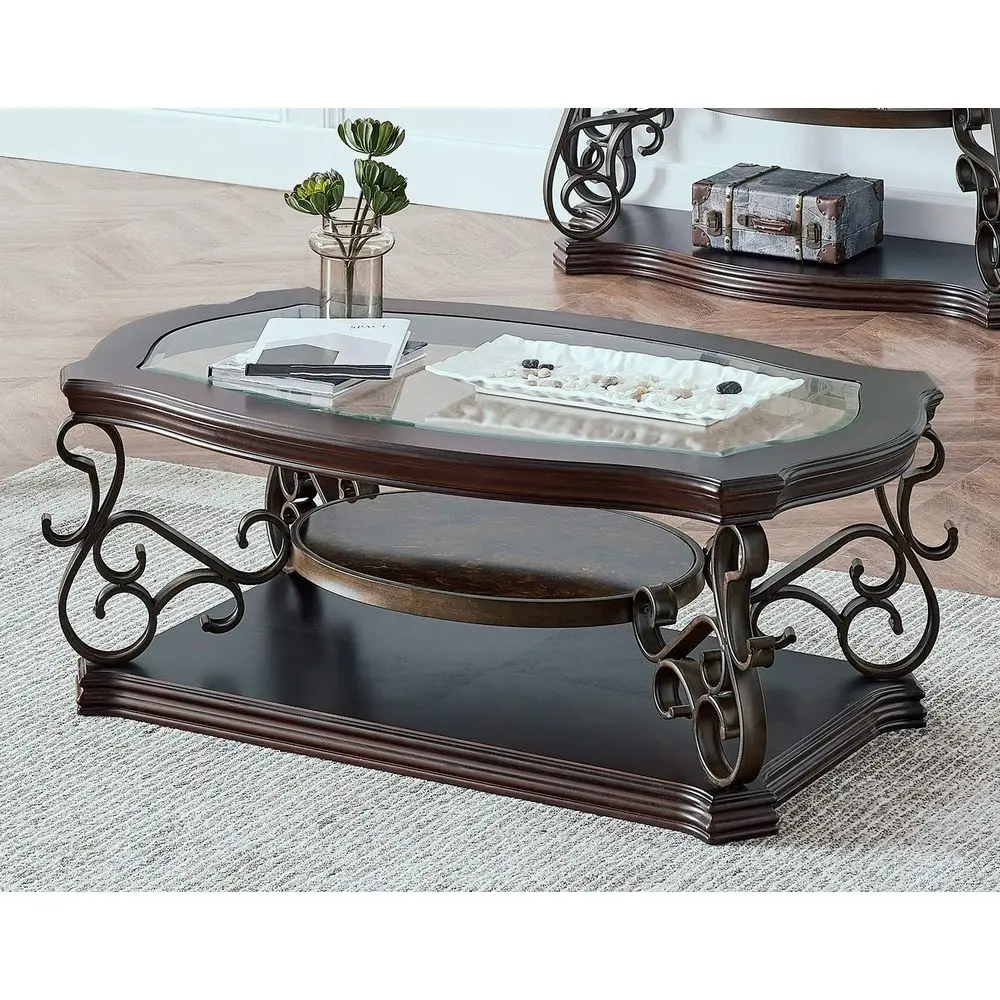 

Elegant 3-Tier Glass Top Coffee Table with Storage, Suitable for Living Room or Home Office, 52 Length
