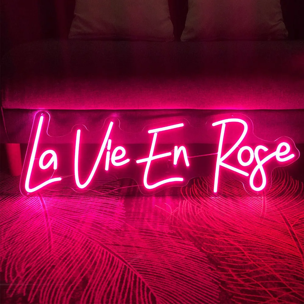 Custom La Vie En Rose Neon Sign Wall Decor Pink Led Neon Light For Bedroom Home Room Shop Decoration Logo Personalised Lamp