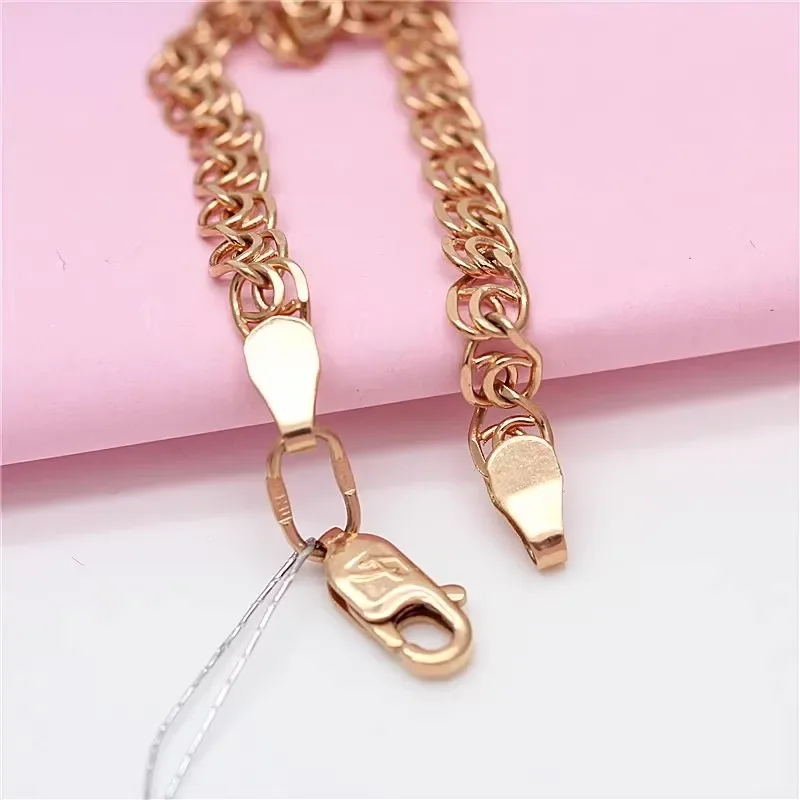 Classic Style 585 Purple Gold Round Interlocking Bangles Plated 14K Rose Gold Circle Charm Bracelet for Women Banquet Jewelry