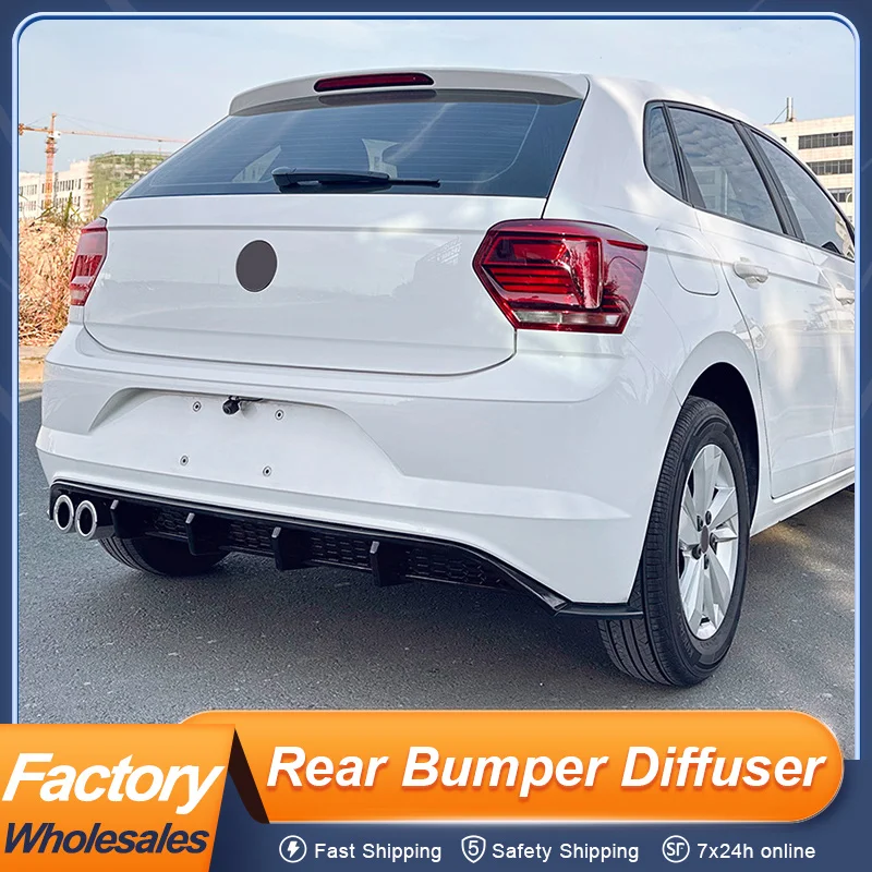 

For Volkswagen VW POLO MK6 2019 Rear Bumper Diffuser Splitters Bodykit Matt Glossy Black Carbon Color PP Plastic Accessories
