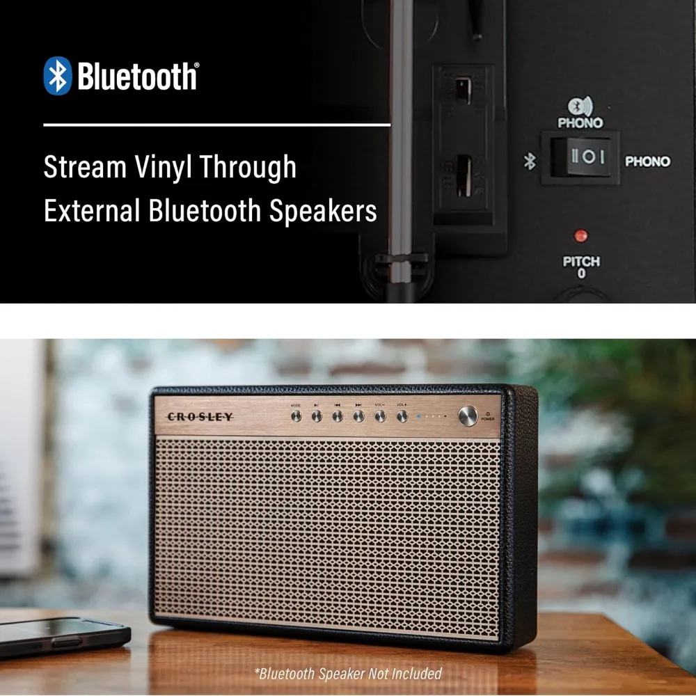 Vintage Portable Vinyl Record Player Turntable with Bluetooth and Built-in Speakers view 5