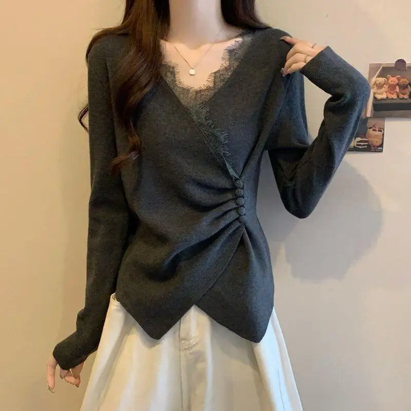 

Kawaii Girl Модные топы Студенческие мультяшные повседневные женские S Одежда Большой размер Бархатный дизайн Кружевная нашивка V-образным вырезом Футболка с длинным рукавом