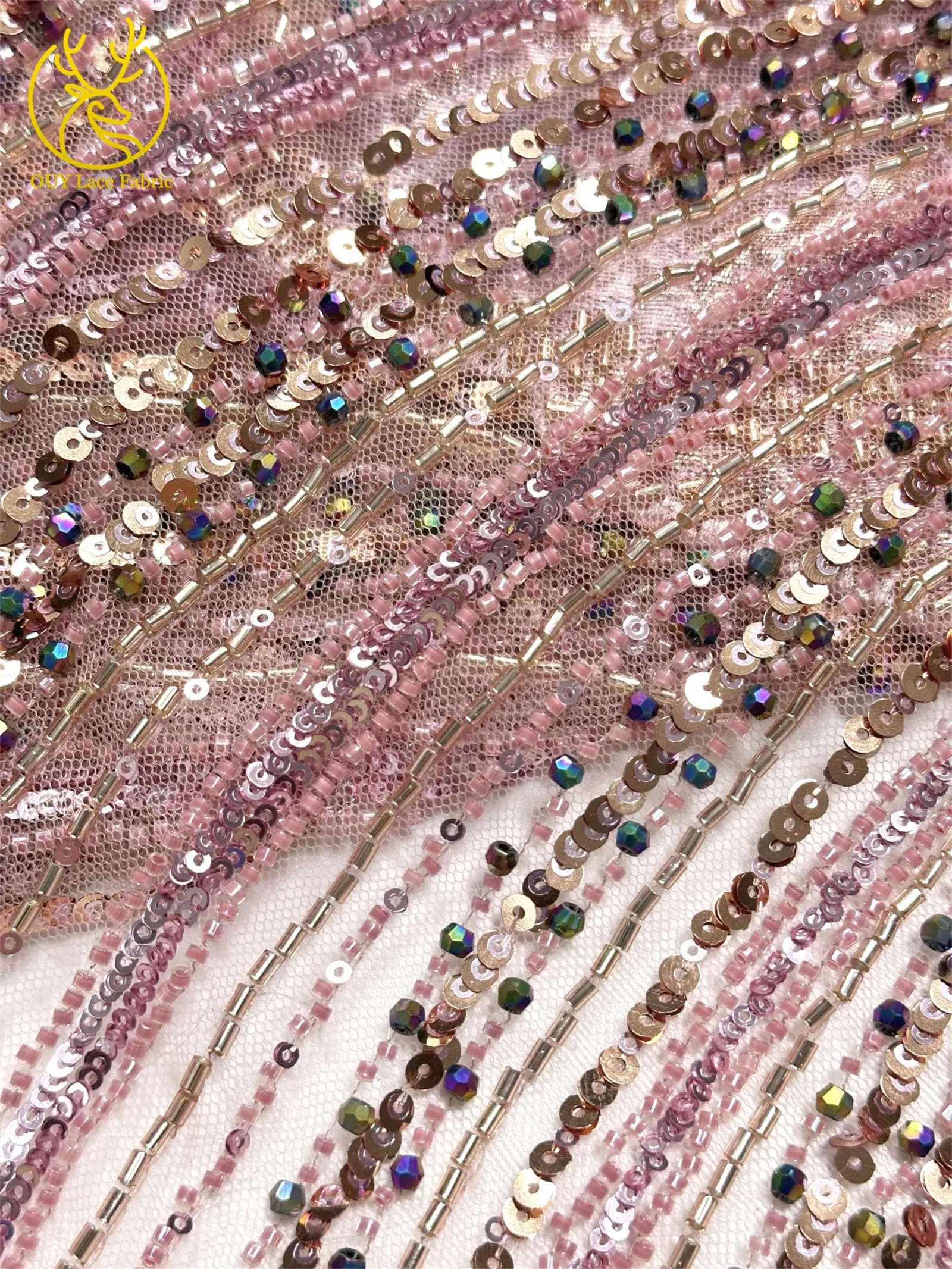 Lila luxuriöser afrikanischer schwere Perlen-Chiffon-Spitzenstoff 2026 Hochwertiger nigerianischer Pailletten-Spitzenstoff für Abendkleider 5 Yards – Detail 13
