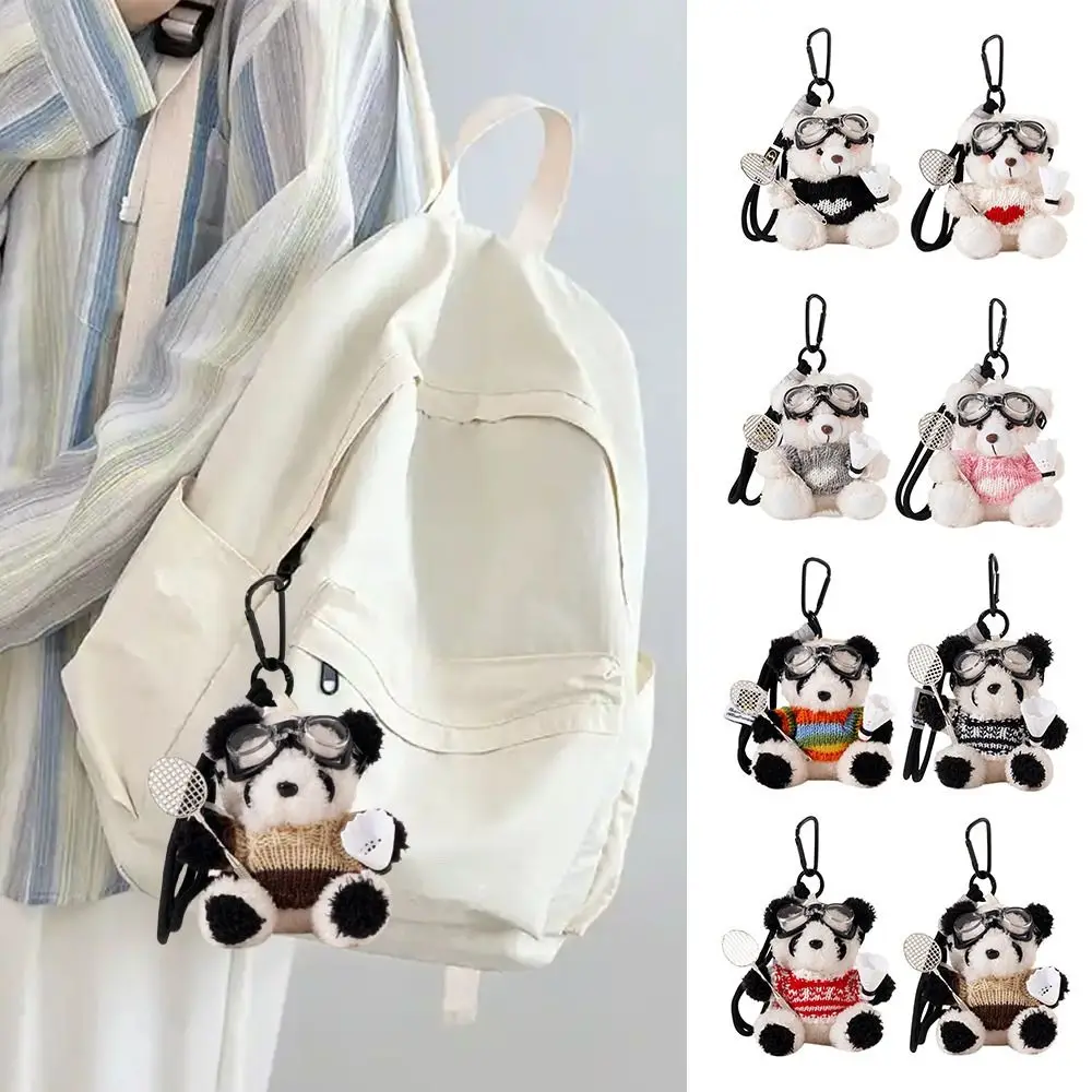 Cute Plush Badminton Bear Pendant Cartoon with Sunglasses Bag Pendant Hanging Ornament Soft Car Key Ring Bag Accessories