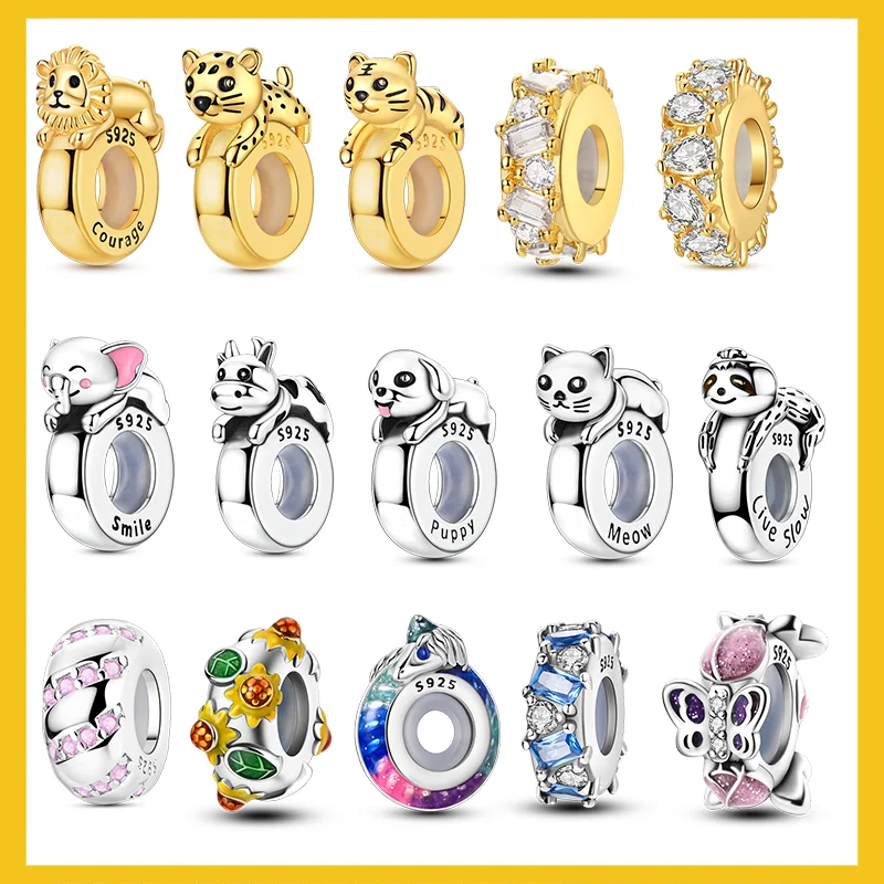 925 Silver Clasp Spacer CZ Animals Clip Beads Charms Silicone Spacer Stopper Charm Fit Original Bracelet Jewelry Clip