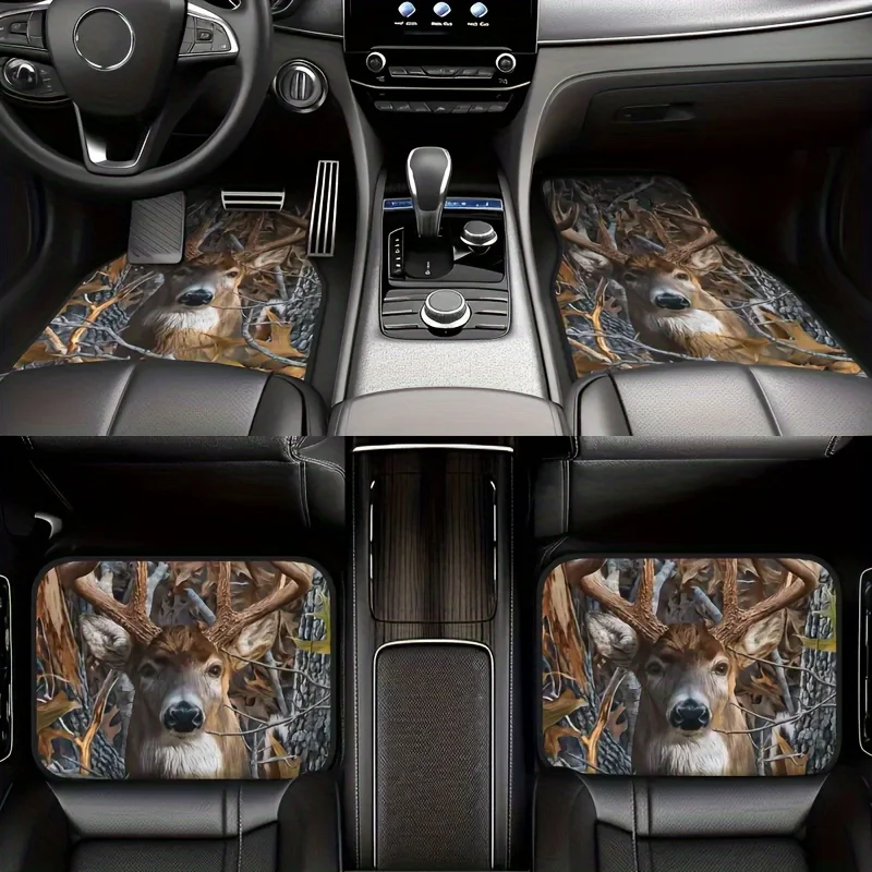 

4pcs Deer Car Mats - All-Season Universal Floor Mats, Suitable For Sedans, SUVs, Vans, And Trucks, Perfect Gift For Men And Wome
