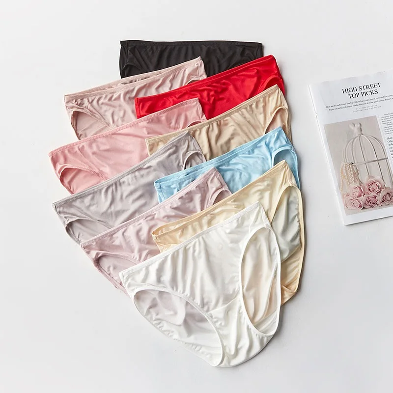 4 opakowanie 100% naturalny jedwab kobiet Sexy majtki podstawowy styl z niskim stanem bielizna bielizna M L XL SG009