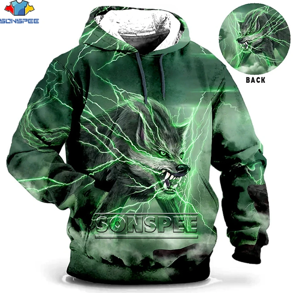 SONSPEE Wolf Men Hoodie Winter  Fall Oversized Sweatshirts Animal Print Clothing Long Sleeve Pullover Hoodie For Men Clothes