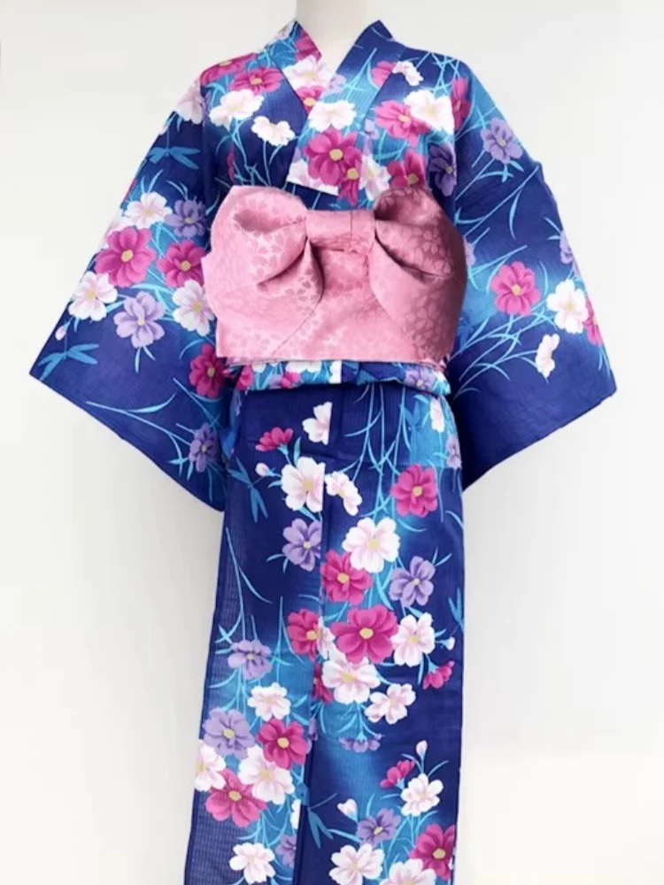 

Women's Japan Stye Cotton Kimono Daisy Prints Traditional Yukata with Obi Cosplay Costume Homewear Bathrobe