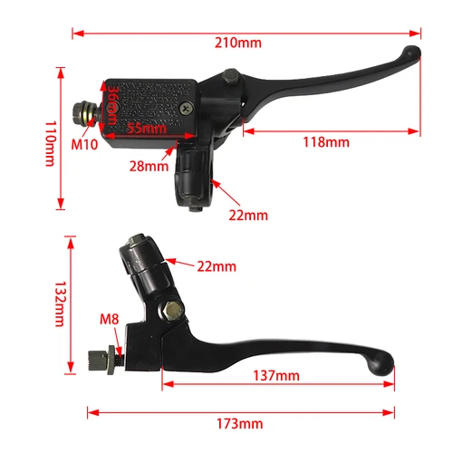 Imagen 2 del producto Bomba de freno de motocicleta, cilindro maestro derecho, palanca de freno hidráulico, mango de embrague izquierdo para Dirt Pit Bike ATV Quad ciclomotor Scooter