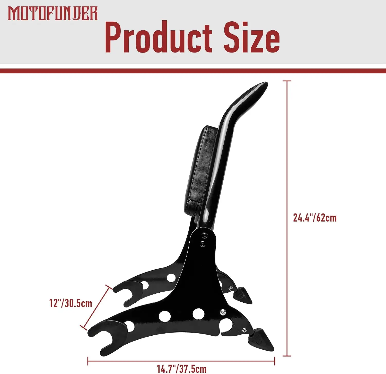 Detachable Sissy Bar Passenger Backrest for Indian Springfield, Challenger, Chieftain, Gloss Black 2014-Up