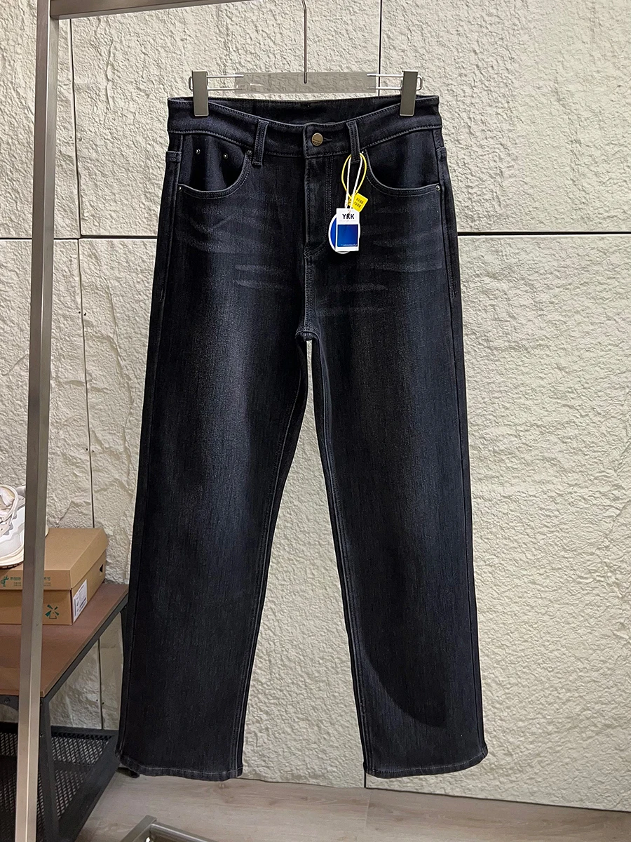 

Thickened Composite Fleece Men's Casual Straight Leg Jeans Winter Warm Elastic Jeans Water Washed Youth Fashion Cotton Blend