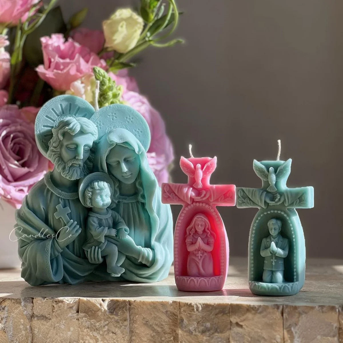 Molde de Silicone Versátil para Velas e Resina: Menino e Menina Rezando, Cruz, Anjo, Sagrado Coração de Jesus, Virgem Maria, Família - Decoração para Casa