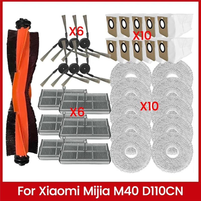 BAAM-Kit de bolsa de polvo de paño de mopa con filtro de cepillo de vacío para Xiaomi Mijia Omni D110CN/M40, accesorios de repuesto para limpiador