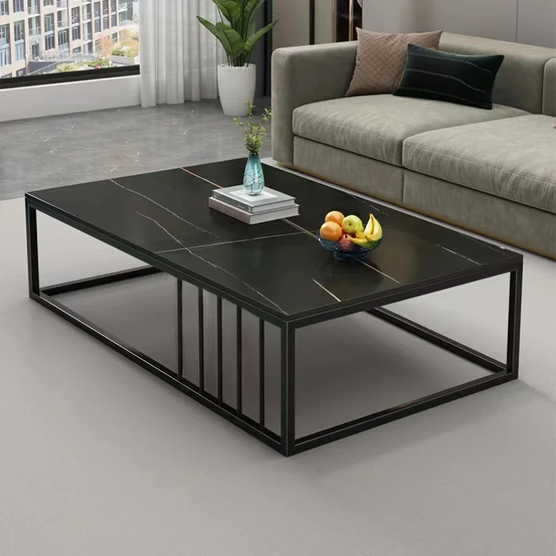 

Simple Rectangle Black Coffee Table Living Room Minimalist Black Apartamento Coffee Table Marble Stone Mesa Auxiliar Furniture