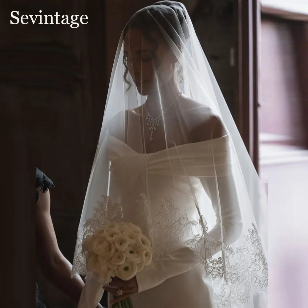 

Sevintage Luxury Crepe Mermaid Wedding Dresses Off The Shoulder Long Bridal Gowns Pleated Bride Dresses Women Vestidos Customize