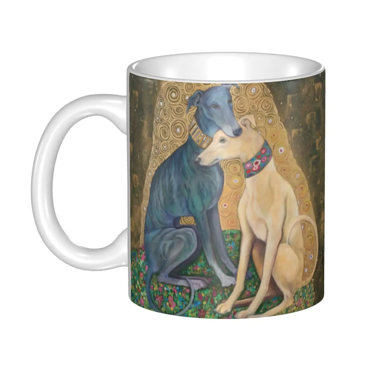 Custom Gustav Klimt Greyhound Dog Art Mug DIY Whippet Sihthound Dog Ceramic Tea Milk Coffee Cup