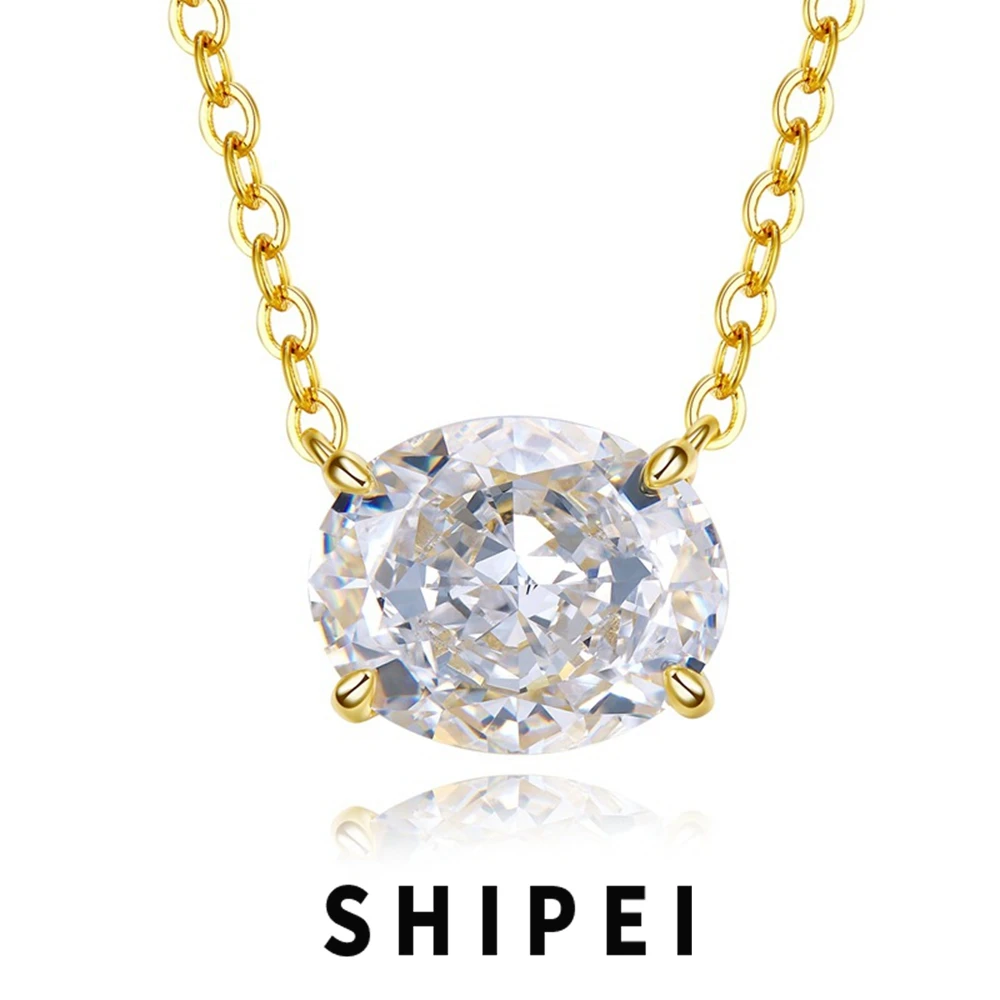 

SHIPEI Classic 925 Sterling Silver Oval 4 CT White Sapphire Gemstone 18K Gold Plated Pendant Necklace Fine Jewelry Wholesale