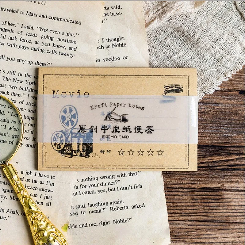 1pack Retro Memo Pad Students Planner Stickers Kraft Paper Bookmark Stationery Office Supplies Book Plan 65*100MM