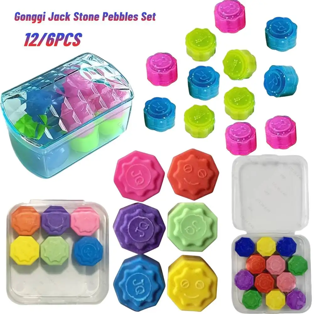 

12/6pcs Gonggi Jack Stone Pebbles Play Set Game with Storage Box Traditional Play Board Game Hand Eye Coordination Party Game