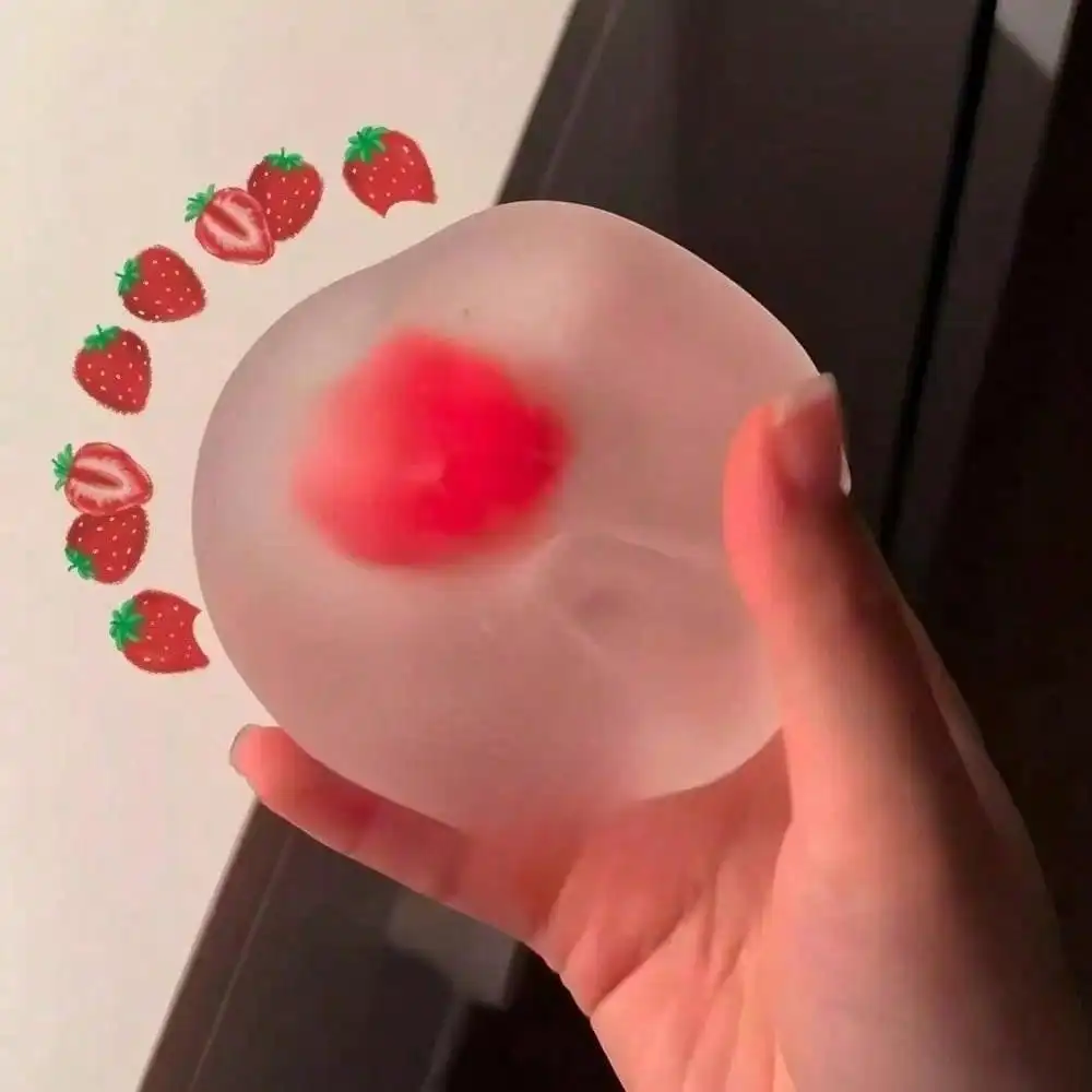 Pelota Blanda de Maltosa Artesanal con Aceite de Coco y Mochi de Fresa, Suave, Masticable, de Ascenso Lento, Reutilizable, Juguete Sensorial Antiestrés, Mini Adorno Portátil para Escritorio, Alivio del Estrés, Regalo