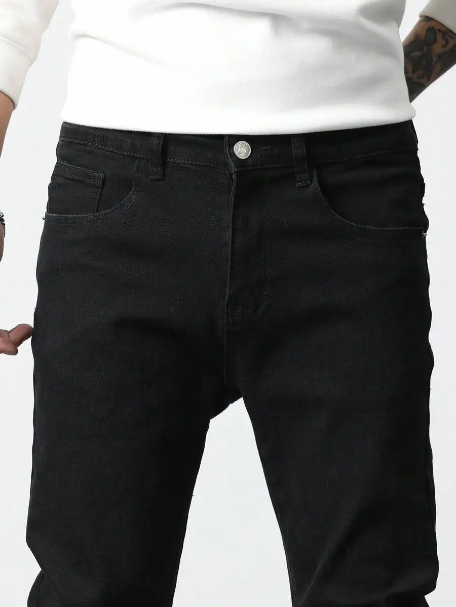 

Mens Black Stretch Denim Jeans Korean Style Slim Fit Casual Trousers