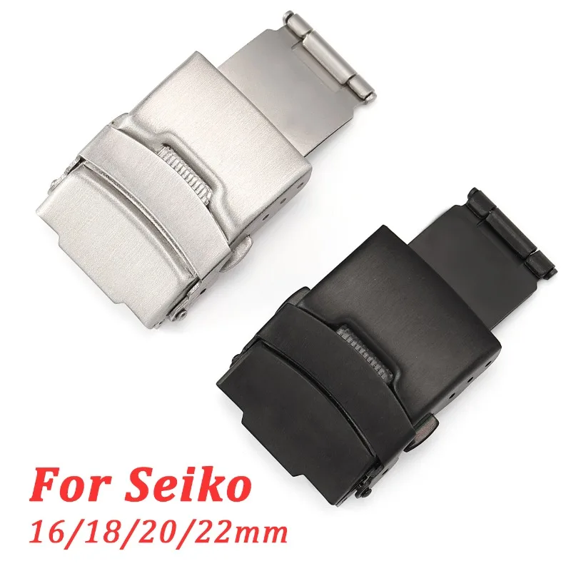 16 mm 18 mm 20 mm 22 mm Edelstahl-Faltuhr für Seiko-Armband, gebürsteter Bandverschluss, doppelte Druckknopfschnalle, Uhrenzubehör