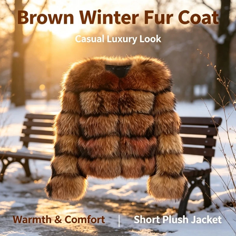 Kurze, pelzige Oberbekleidung aus Kunstwaschbärfell für Damen, elegante, dicke Plüschjacke, winddichter, warmer Wintermantel, lässiges, stilvolles Outfit für Shopping, Verabredungen, Spaziergänge in der Stadt