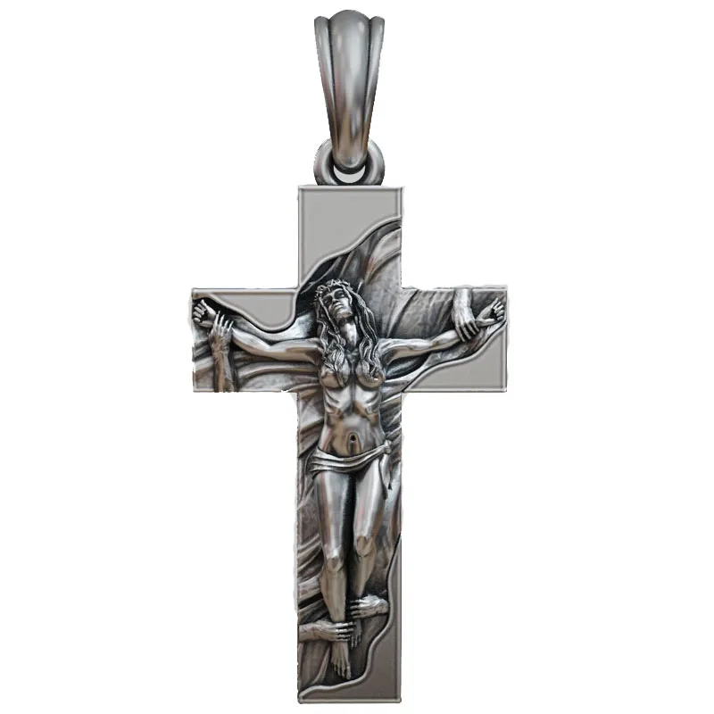 

6.3g Crucified Woman Cross with feminine Christ figure anatomical details showing suffering Pendant 925 SOLID STERLING Silver