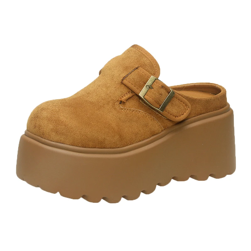 

8CM Women High Platform Slippers Wedges Shoes Woman Outside Leather Casual Chunky Sneakers New Summer Breathable Slippers Sandal