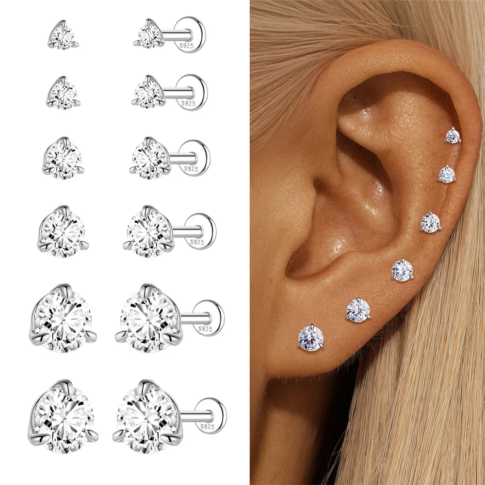 AIDE 925 Sterling Silber 1 Stück Sechsklauen Funkelnder Moissanit Damen Multi-Größen Flacher Rücken Knorpelpiercing Hochzeits-Brautgeschenk – Detail 17