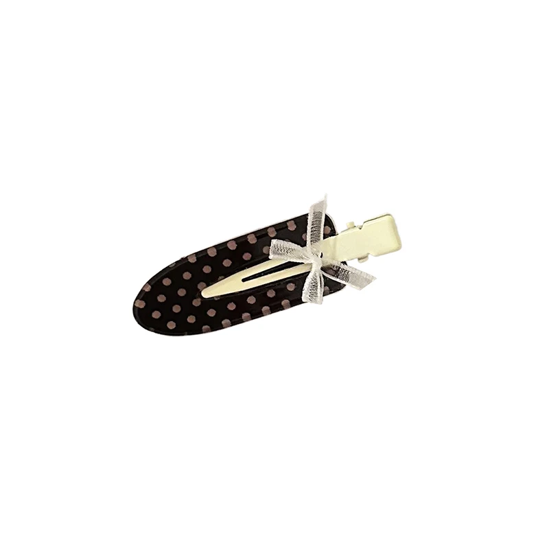 Black Polka Dot Bow grampos de cabelo para mulheres, moda, bonito, Traceless, Bangs Clip, Headwear, Hairpin, acessórios